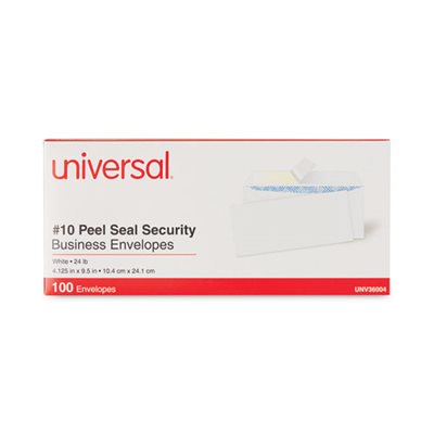 Peel Seal Strip Security Envelope, #10, 4 1 / 8 x 9 1 / 2, White, 100 / Box